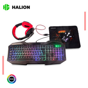 KIT HALION 4 EN 1 HA-403C HUNTER (TECLADO, MOUSE, AUDIFONOS, MOUSEPAD)