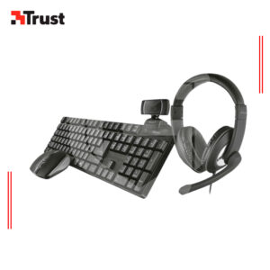 KIT TRUST QOBY 4 EN 1 HOME OFFICE BUNDLE, TECLADO Y MOUSE INALAMBRICO - CAMARA WEB - AURICULARES.