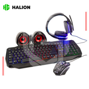 COMBO GAMER 5 EN 1 HALION RACER ( HA-830C ) TECLADO, MOUSE, AUDIFONO, PADMOUSE Y PARLANTE