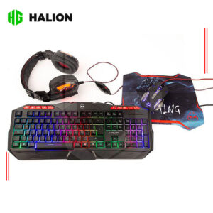 COMBO GAMER HALION 4 EN 1 POSEIDON HA-850C (TECLADO, MOUSE, AUDIFONOS, PAD MOUSE)