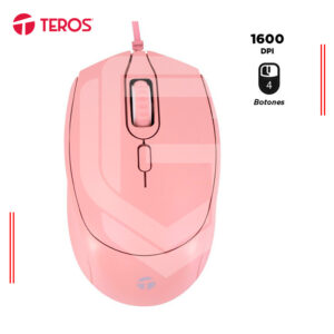 MOUSE ÓPTICO TEROS TE-1226S, 800-1200-1600 DPI, USB, 4 BOTONES, COLOR ROSADO