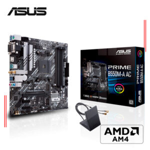 PLACA ASUS PRIME B550M-A AC, AMD B550 DDR4, AM4, VGA / DVI / HDMI, WIFI BLUETOOTH 5.0 USB 3.2 MATX