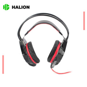 AURICULAR CON MICROFONO HALION GAMING S5, CONTROL DE VOLUMEN, USB-PLUG, ALMOHADILLAS SUAVES, COLOR NEGRO C/ ROJO