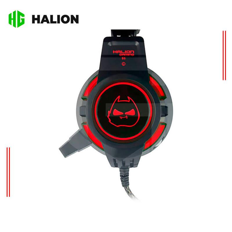 AURICULAR CON MICROFONO HALION GAMING S5, CONTROL DE VOLUMEN, USB-PLUG, ALMOHADILLAS SUAVES, COLOR NEGRO C/ ROJO - Imagen 2