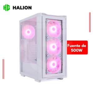 CASE HALION TITAN 103, PANEL DE VIDRIO, FUENTE 600W, 4 VENTILADORES, LED RGB, BLANCO