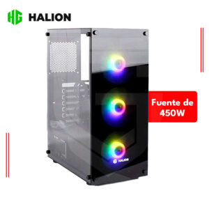 CASE HALION CROSS R12 CON PANEL LATERAL DE VIDRIO TEMPLADO, FUENTE 450W, 2 VENTILADROES RAINBOW, COLOR NEGRO