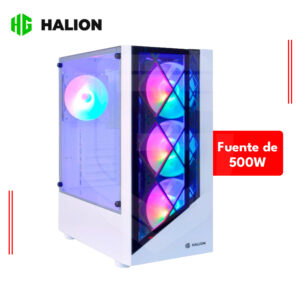 CASE HALION DRAGON CR15, BLANCO 500W, PANEL DE VIDRIO, 4 VENTILADORES, RGB