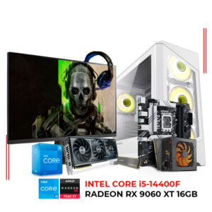COMPUTADORA GAMER INTEL CORE i5 14400F, RAM 16GB DDR5, SSD 1TB, RX 9060XT 8GB, MONITOR 27" FHD