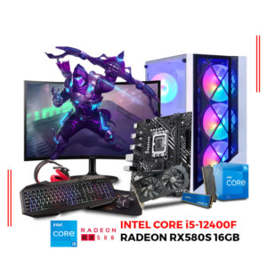 COMPUTADORA GAMER INTEL CORE i5-12400F, RAM 16GB DDR4, SSD 512GB, RADEON RX 580S 16GB, MONITOR 24″ FHD CURVO