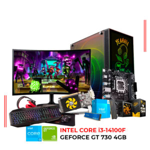 COMPUTADORA INTEL CORE i3-14100F, RAM 16GB DDR4, SSD 512GB, GEFORCE GT 730 4GB, MONITOR 24″ FHD CURVO