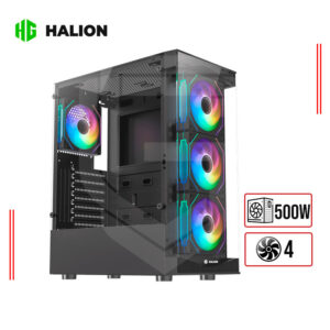 CASE HALION TAURO CR33, PANEL DE VIDRIO TEMPLADO, 4 VENTILADORES, FUENTE 500W, NEGRO