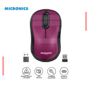 MOUSE INALAMBRICO MICRONICS TRAZZO MIC M700-3M RECARGABLE, MAGENTA