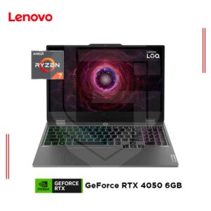 LAPTOP LENOVO LOQ 15ARP9 AMD RYZEN 7 7435HS, RAM 16GB DDR5, SSD 512GB, GEFORCE RTX 4050 6GB, 15.6" FHD 144HZ, FREEDOS (83JC00MMLM)
